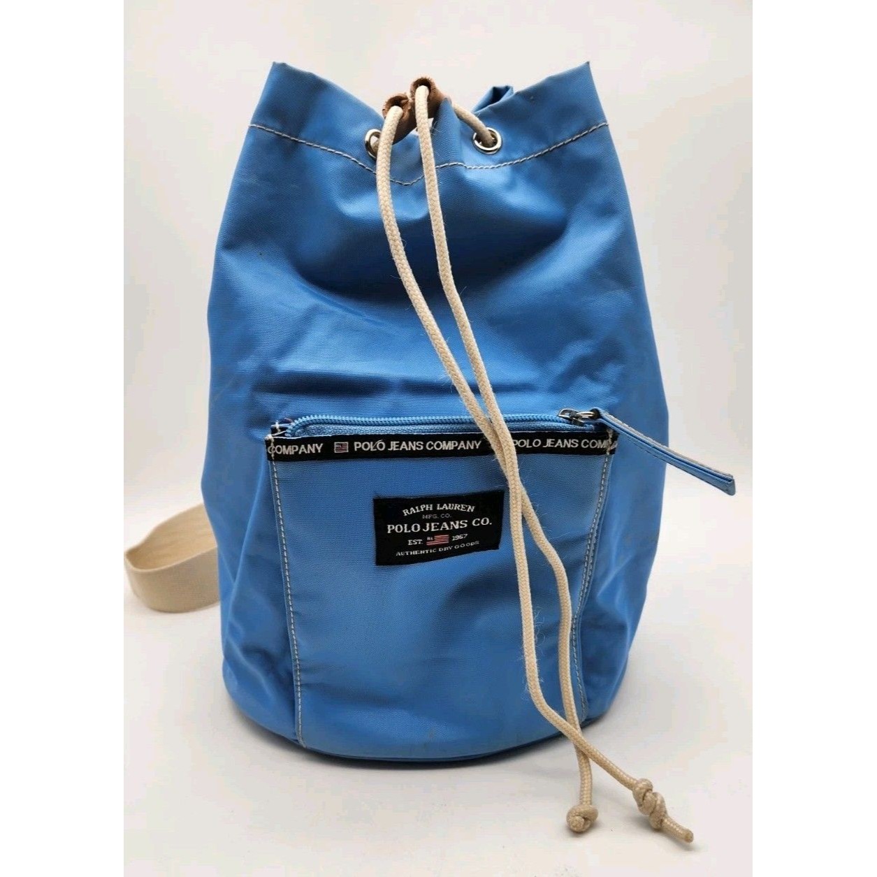 Ralph Lauren Polo Sport Baby Blue Drawstring Bucket Bag Y2k 90's Vntg